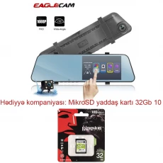 Видеорегистратор-зеркало сенсорным экраном 5.5 дюймов с камерой заднего вида Vehicle Blackbox.  Компания: 32 gb 10 klass карта памяти в подарок.