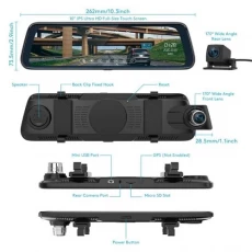 H01 avtomobil videoqeydiyyatçısı-güzgü, 10 düym sensor tam ekran, 2 kamera
